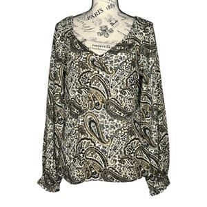 Michael Michael Kors (M) Paisley Print V-Neck Rouched Chest Puff Sleeve Blouse